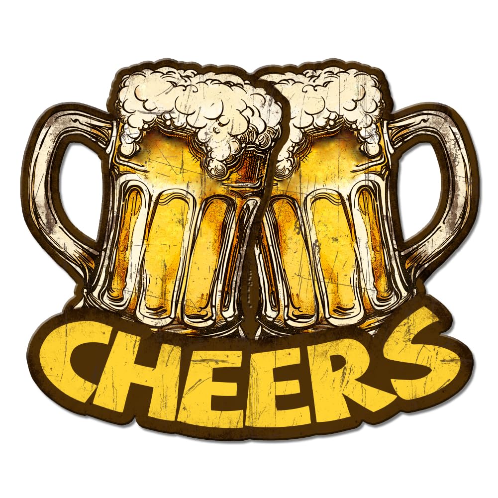 GLOBLELAND Beer Vintage Metal Tin Sign Retro Cheers Plaque Poster Metal Wall Decorative Tin Signs for Home Kitchen Restaurant Coffee Shop Club Bar Decoration