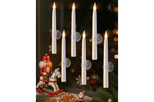 SURAIELEC Battery Operated Taper Window Candles with Suction Cup, Dusk to Dawn, Warm White, 6 Pack, UBWCDH6S