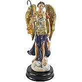 Ebros Catholic Church Archangel Raphael with Staff and Anointing Oil Canisters Figurine 5.25" Tall Saint Rafael God's Healing and Restoration Angel Decorative Altar Sculpture Multicolor