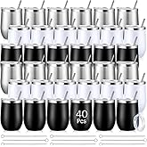 Sieral 40 Pack Insulated Wine Tumbler 12oz Stainless Wine Coffee Cup with Lid Straw Double Wall Vacuum for School Teacher Employee Appreciation Staff Nurse Team Social Work Gift(Black, White, Silver)