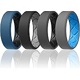 Egnaro Men's Silicone Ring, 7.5mm Wide Beveled Flexible Rubber Wedding Band | 2.5mm Thick Two Tone Design, Ergonomic Inner Arch, Breathable X Grooves For Workout Travel Work Active Daily Wear Size 6-16