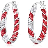 MUYUU Crystal Hoop Earrings for Women, Sparkly Earrings Inside Out Oval Hoop Earrings For Women Fashion Jewelry Gift