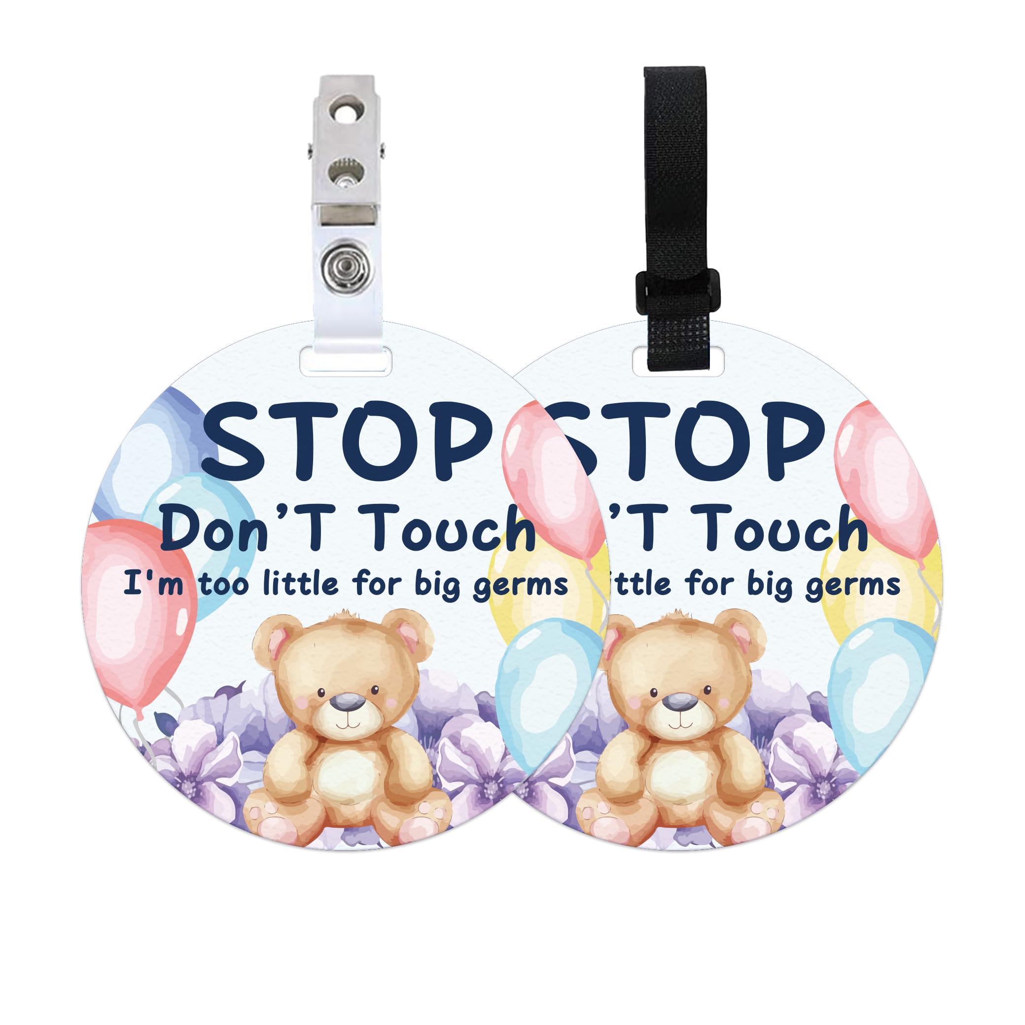 PLIGREAT 2 Sets Stop Don't Touch Baby Sign for Newborn Baby Girls Boys Preemies Baby Shower Gifts No Touching Baby Reminder Signage for Baby Carrier Prams Carrycot Decor Stroller Hanging Sign HangTags