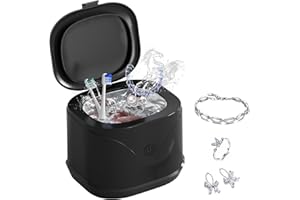 KUNPHY Ultrasonic Retainer Cleaner, 46KHz Professional Jewelry Cleaner, Soinc Dentures Machine for Mouth Guard, Braces, Aligner, Dental Appliances 7.5Oz (Black)