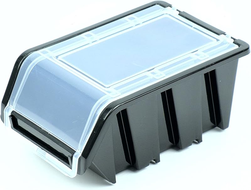 Kistenberg 10x Stacking Boxes Transparent Lid Small Parts Plastic Black 195mm