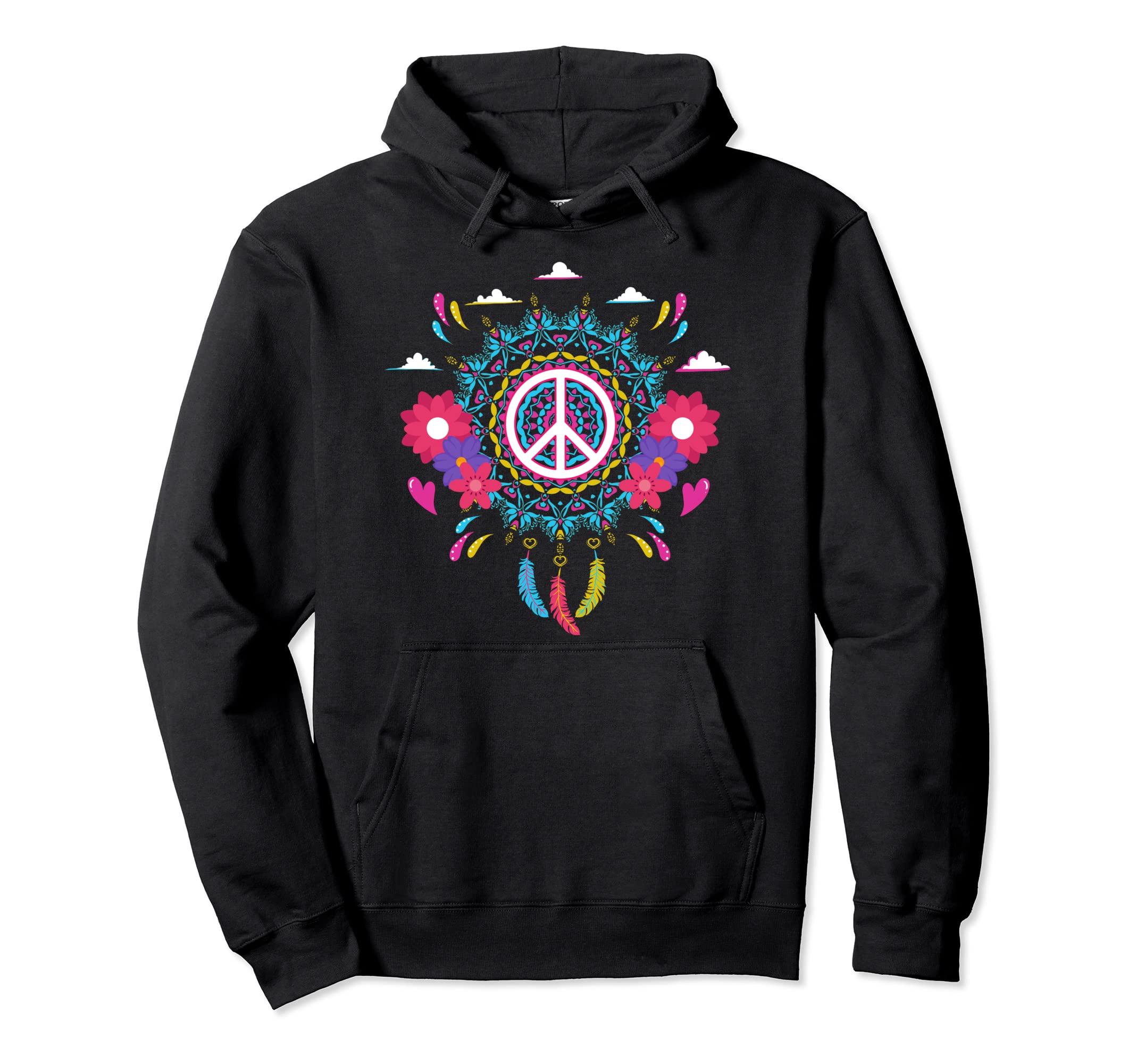 Native Wind Catcher Wind Spinner Boho Mandala Peace Sign Pullover Hoodie