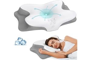 HAMYODO Cervical Neck Pillow - Cooling Pillow for Neck Pain Relief, Ergonomic Contour Side Sleeper Pillow for Sleeping, Orthopedic Memory Foam Pillows for Back & Stomach Sleepers with Pillowcase