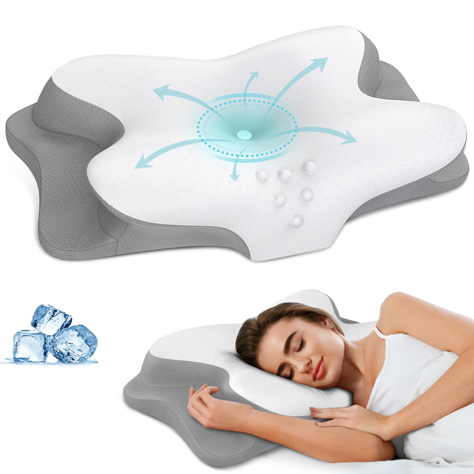 Photo 1 of Cervical Neck Pillow - Cooling Pillow for Neck Pain Relief, Ergonomic Contour Side Sleeper Pillow for Sleeping, Orthopedic Memory Foam Pillows for Back & Stomach Sleepers with Pillowcase
