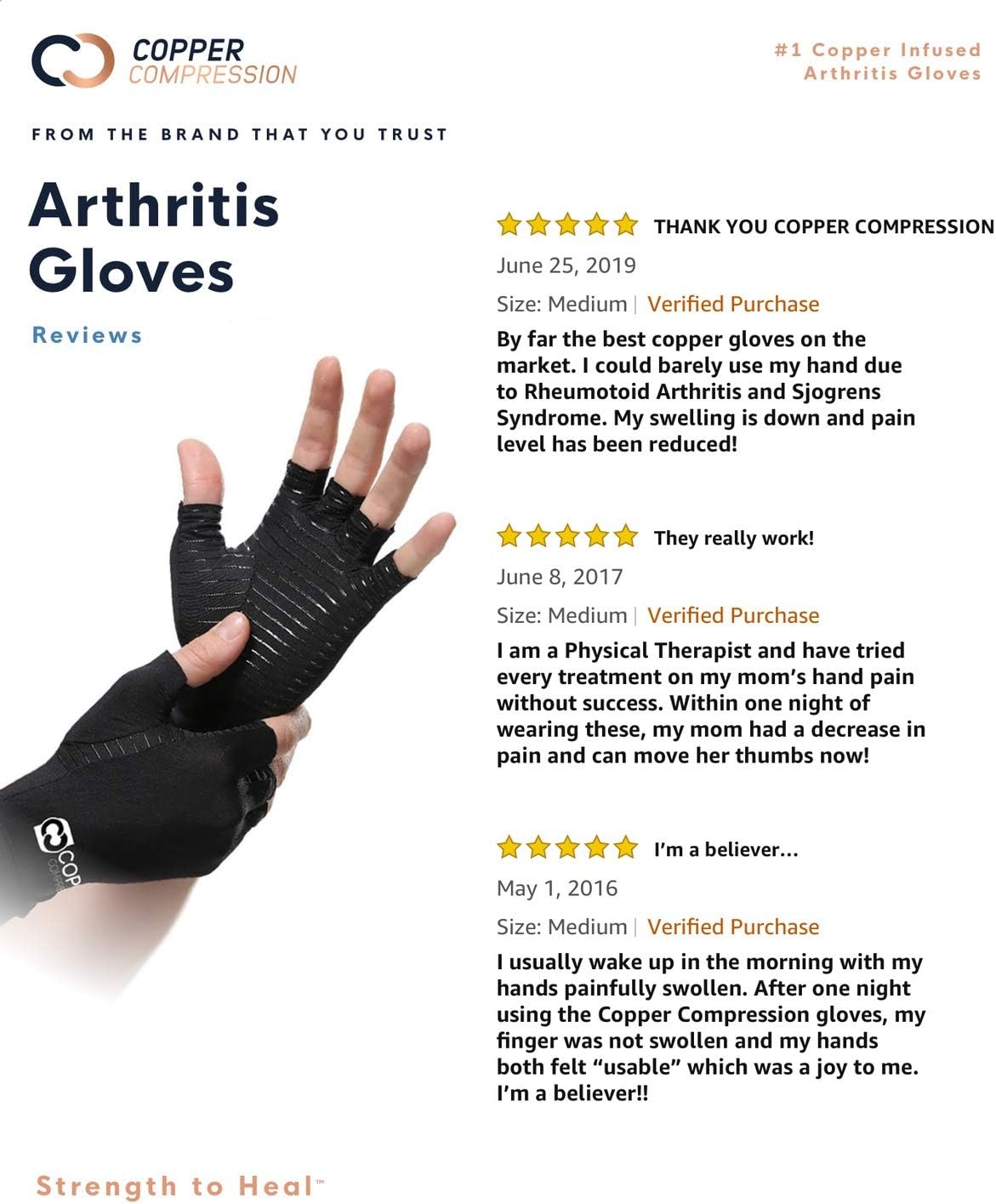 Copper Compression Arthritis Gloves - Guaranteed Highest Copper Content. Best Copper Glove for Carpal Tunnel, Computer Typing, and Everyday Support for Hands. Fit for Women and Men (1 Pair): Health & Personal Care