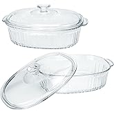 2 Pack Glass Casserole Dish with Lid, Clear Glass Cookware Baking Dish, Casserole Dishes for Oven & Microwave Use, Versatile 