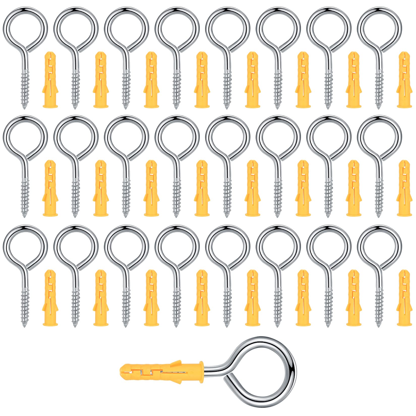 M3.5 304 Stainless Steel self Ring Screws, 25 Pcs Screw-In Vine Eyes, self Tapping Screw Rings, Heavy Duty Hanging Metal Hooks Eyelet Screws Bolts for Hammock, Swing Chair, with 25 Pcs Plastic Tubes