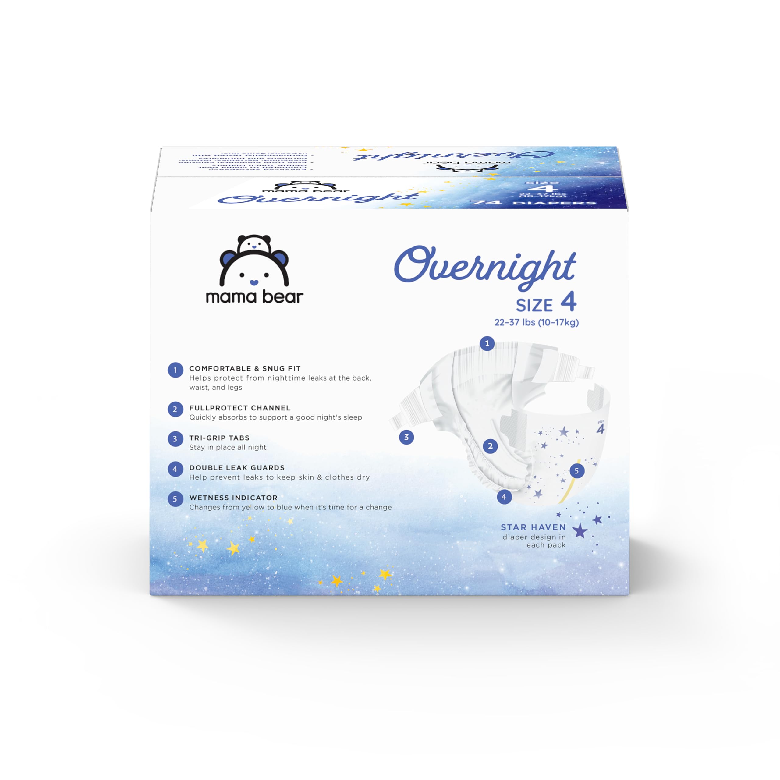 Amazon Brand - Mama Bear Overnight Diapers, Size 4, 74 Count