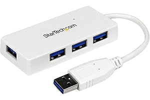 StarTech.com 4 Port USB 3.0 Hub - Multi Port USB Hub w/ Built-in Cable - Powered USB 3.0 Extender for Your Laptop - White (ST4300MINU3W)