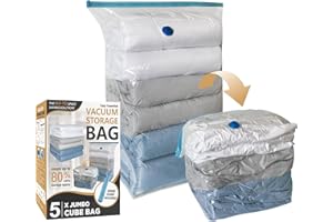 Cozy Essential 5 Pack Cube Vacuum Storage Bags, Jumbo Cubes for Sealed, Extra Large Space Saver Bags Bedding, Clothes, Comforters, Blanket, Duvets (Cube Sized), Transparent