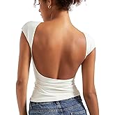 SUUKSESS Women Backless Sexy Going Out Tops Double Lined Open Back Y2k Basic Tee Shirts