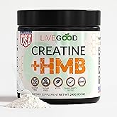 LIVEGOOD Creatine + HMB Powder, Unflavored Organic Creatine Monohydrate for Strength, Recovery, Brain Function & Muscle Growth, HMB Supplement, Built on Clean Ingredients – 30 Servings