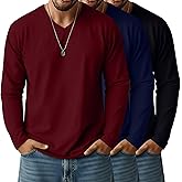 Ficerd 3 Pack Big and Tall Shirts for Men V Neck Cotton Long Sleeve Tee L-7XL Casual Loose Tops Oversized Basic T Shirts
