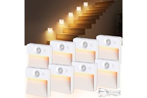 Guankai 8 Pack Rechargeable Motion Sensor Stair Light for Indoor, RGBW Battery Operated Closet Lights, Stick On Night Lamp, Motion Activated Magnetic Lighting Lamps for Step,Cabinet,Hallway,Bathroom