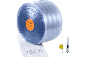 VEVOR Strip Curtain, 164' Length x 8" Width x 0.08" Thickness, Clear Ribbed PVC Curtain Strip Door Bulk Roll, Plastic Door Strips for Doorways of Supermarket, Garage, Warehouse, Barn, Pet Animal House