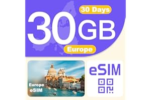 GENERIC Europe eSIM Card 30GB 30Days - 4G LTE High-Speed Network, Prepaid eSIM for 31 Countries, Hotspot Support, High Coverage Multi-Carrier for Unlocked iPhone and Android,No Contract No SIM Card