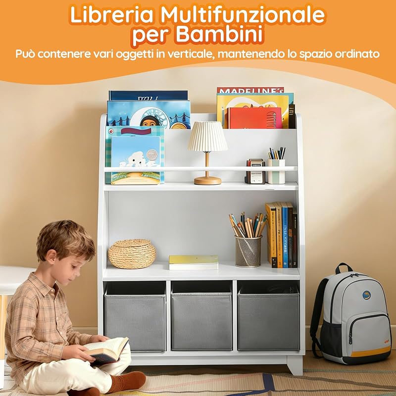 Libreria Bambini 3 Scatole Portata fino a 50kg 63x28x80cm