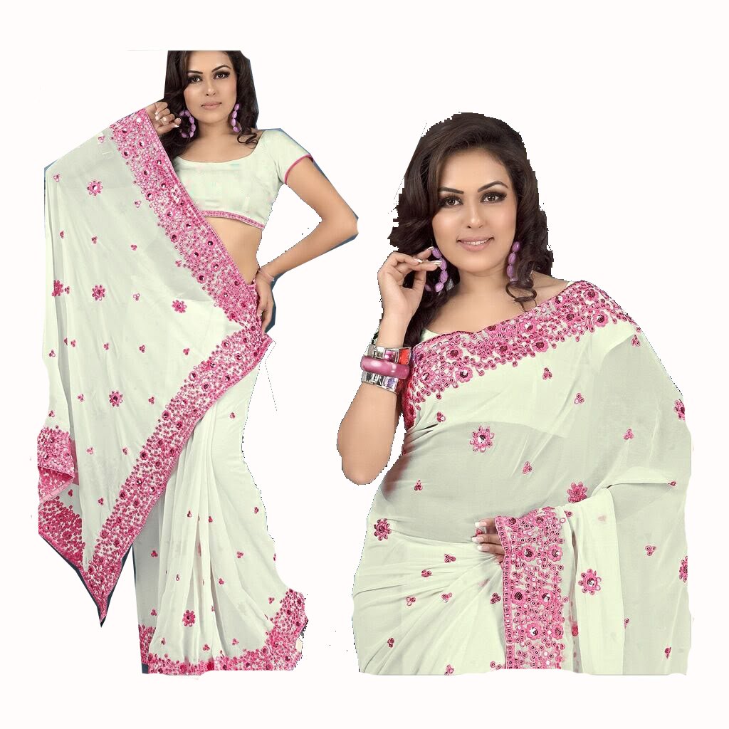 Buy Traditional White Georgette Sari Indian Wedding Wear Saree At Amazon In
