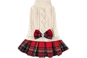 KYEESE Dog Sweater Pullover Medium Dog Sweater with Bowtie Dog Sweater for Medium Dogs Girl Buffalo Check Dog Sweater Medium Size Dog Turtleneck Dog Sweater Dress Dog Clothes Dog Coats
