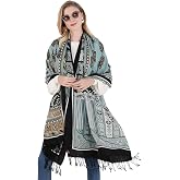 DANA XU 100% Merino Wool Extra Large Pashmina Shawl for Women | 96"x43" Oversized Wrap with Handmade Tassels, Lightweight Floral Travel Blanket Cape for Evening Dress