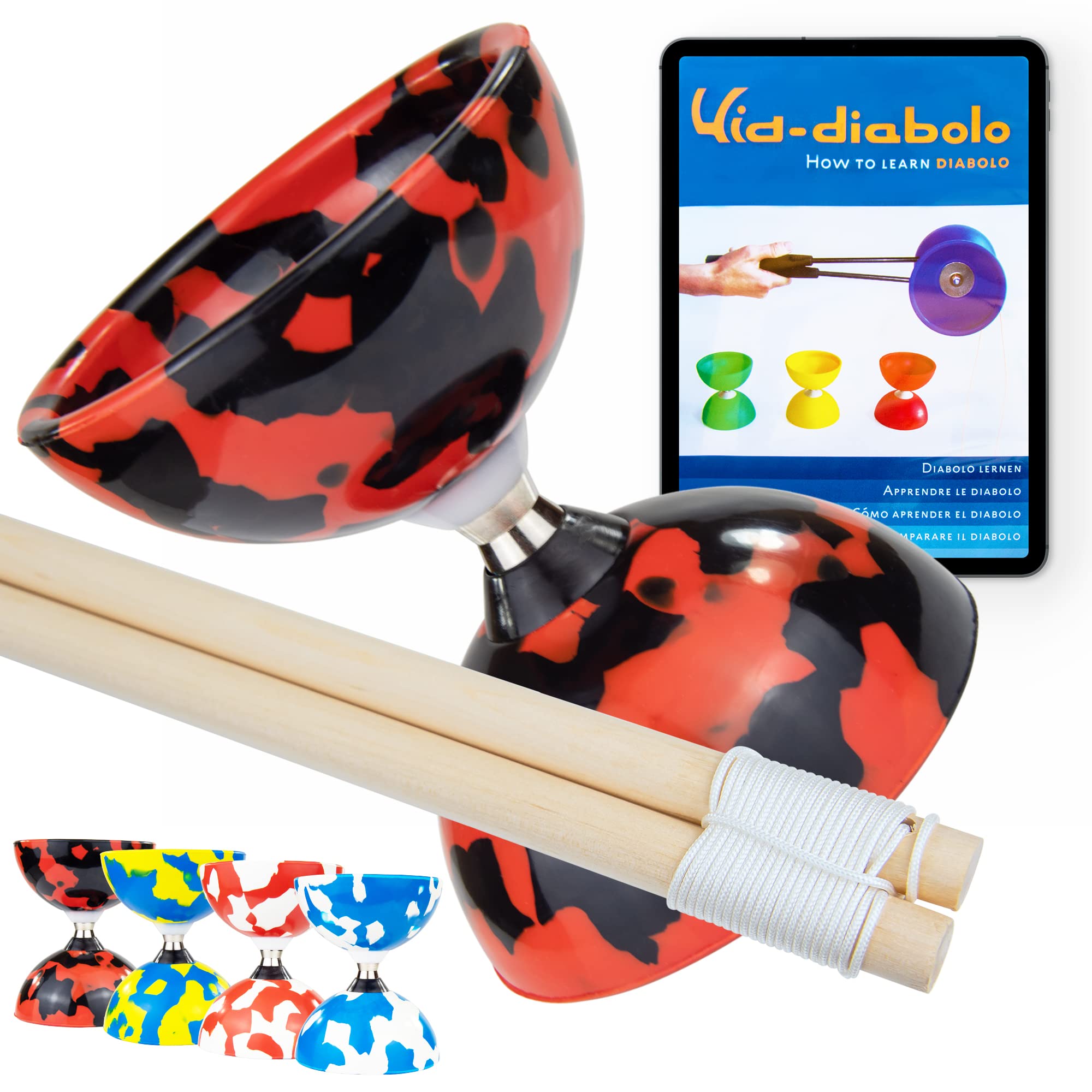 Juggle Dream Jester Diabolo Set - Bearing Axle Professional Diabolo with Wooden Handsticks and Online Learning Video - Juggling Toy (Red / Black) β image 1