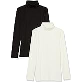 Amazon Essentials Women's Slim-Fit Layering Long Sleeve Stretchy Knit Rib Turtleneck Top, Pack of 2