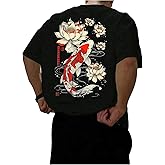 GORGLITTER Men's Japanese Letter Graphic Tee Top Oversized Short Sleeve Casual Aesthetic Print T-Shirt