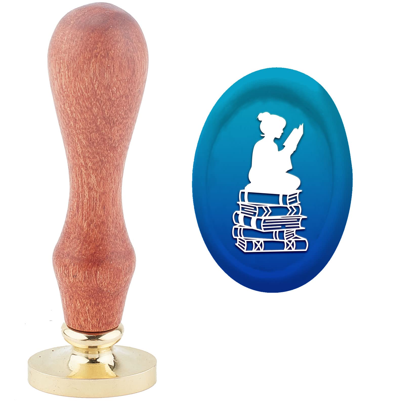 CRASPIRE Book Lady Wax Seal Stamp Figure Copper Oval 20×30mm Vintage Sealing Stamp Detachable Brass Head With Envelope Wooden Handle Letter Invitation Card Wedding Gift Package Holiday