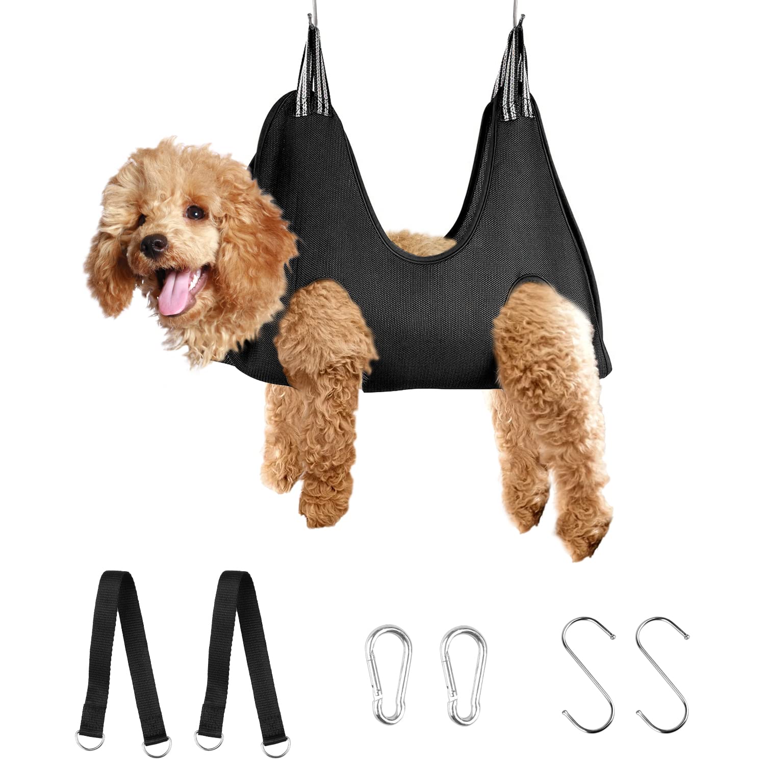 MACUNIN Dog Grooming Hammock Grooming Kit, Pet Nail Trimming Harness for Dog and Cat, Nail Cutting Helper for Small and Large Pet Bathing Shower Supplies (Medium, Black)