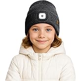 ATNKE Kids LED Lighted Lined Fleece Beanie Hat, USB Rechargeable 4 LED Run Headlamp Bright Cap Gifts for Boys and Girls