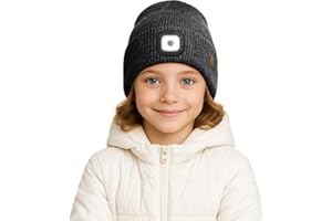 ATNKE Kids LED Lighted Lined Fleece Beanie Hat, USB Rechargeable 4 LED Run Headlamp Bright Cap Gifts for Boys and Girls
