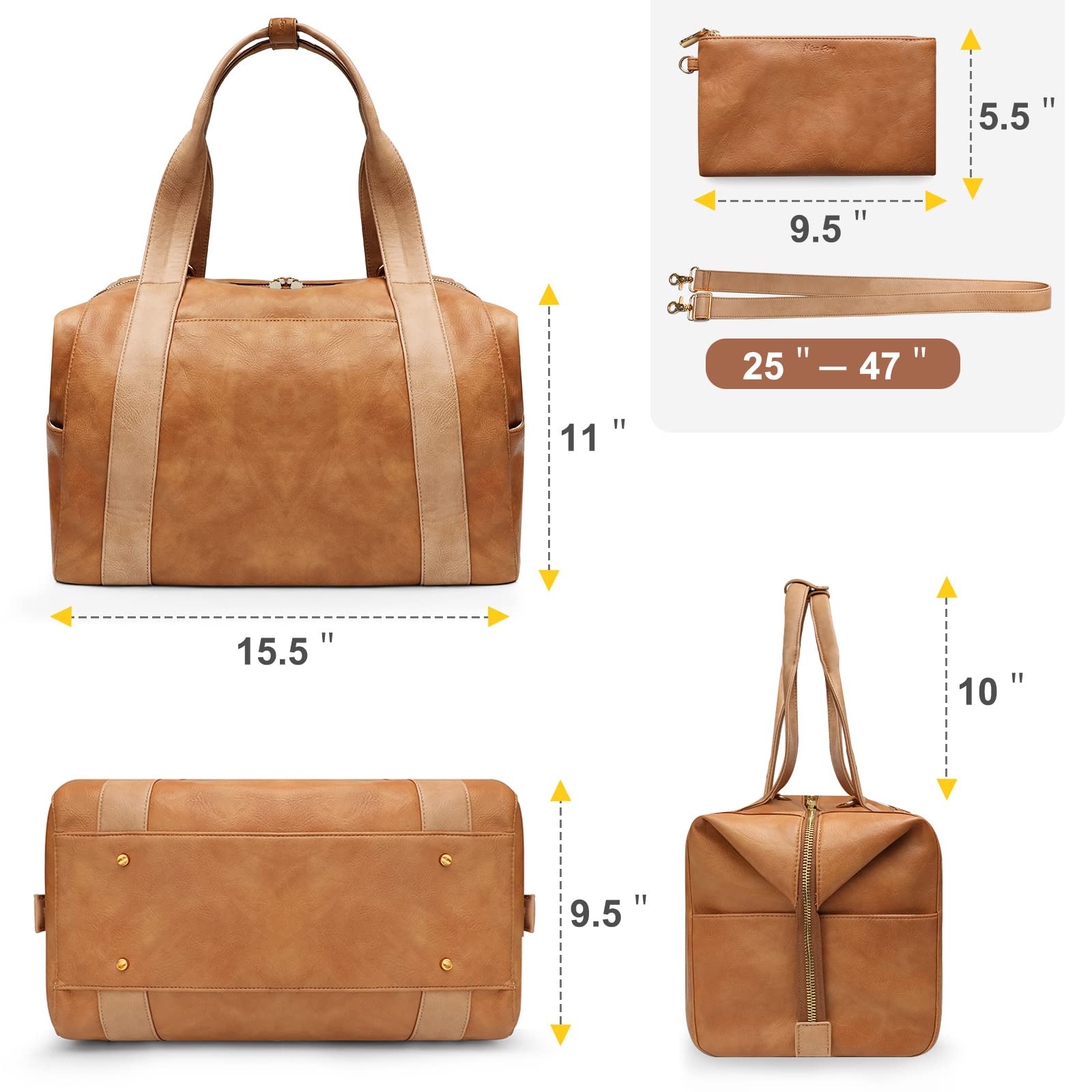 miss fong Diaper Bag Tote, Baby Bag,Leather Diaper Bag,Baby Tote Bag with 9 Pockets,Large Mommy Bag with Small Purse and Shoulder Strap,3 Insulated Pockets-Brown