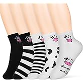 Cow Socks For Women Girls, 5 Pairs Cow Print Sock For Kids, Cute Cotton Striped Ankle Socks, Black White Short Casual Socks For Winter Christmas New Year Gift