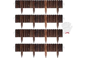 Newflager 4 Pack Garden Wooden Fence Anti-Corrosive Outdoor Landscape Edging Flexible Decorative Border for Garden Yard Flower Tree Fence - 7.9'' H x 47'' L