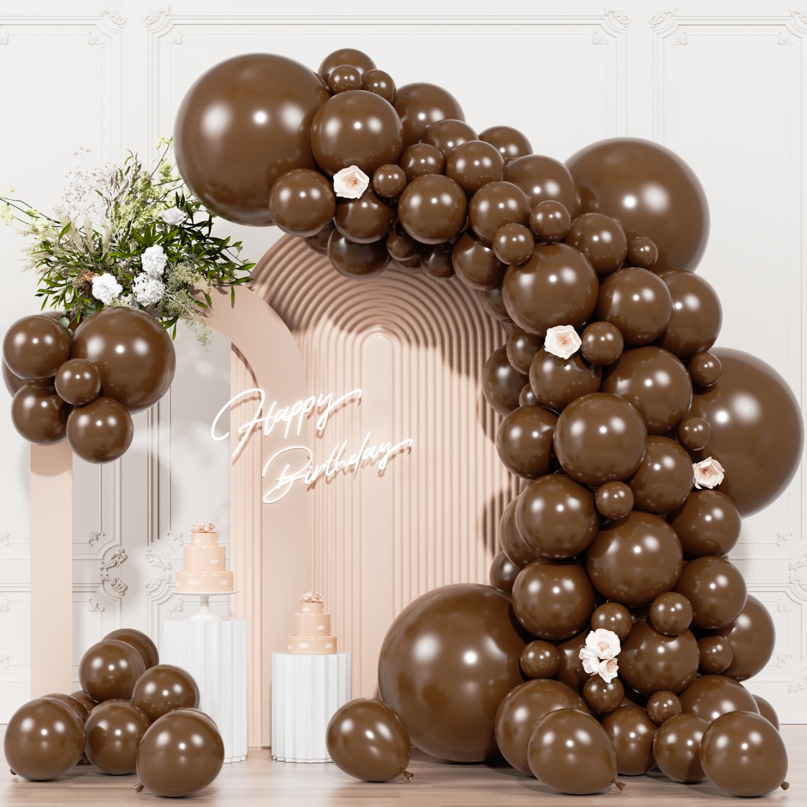 Photo 1 of 104pcs Dark Brown Balloons - 18/12/10/5 Inch Coffee Brown Neutral Latex Balloons Garland Arch Different Sizes for Boho Weddings, Bear Baby Showers, Thanksgiving Party Supplies