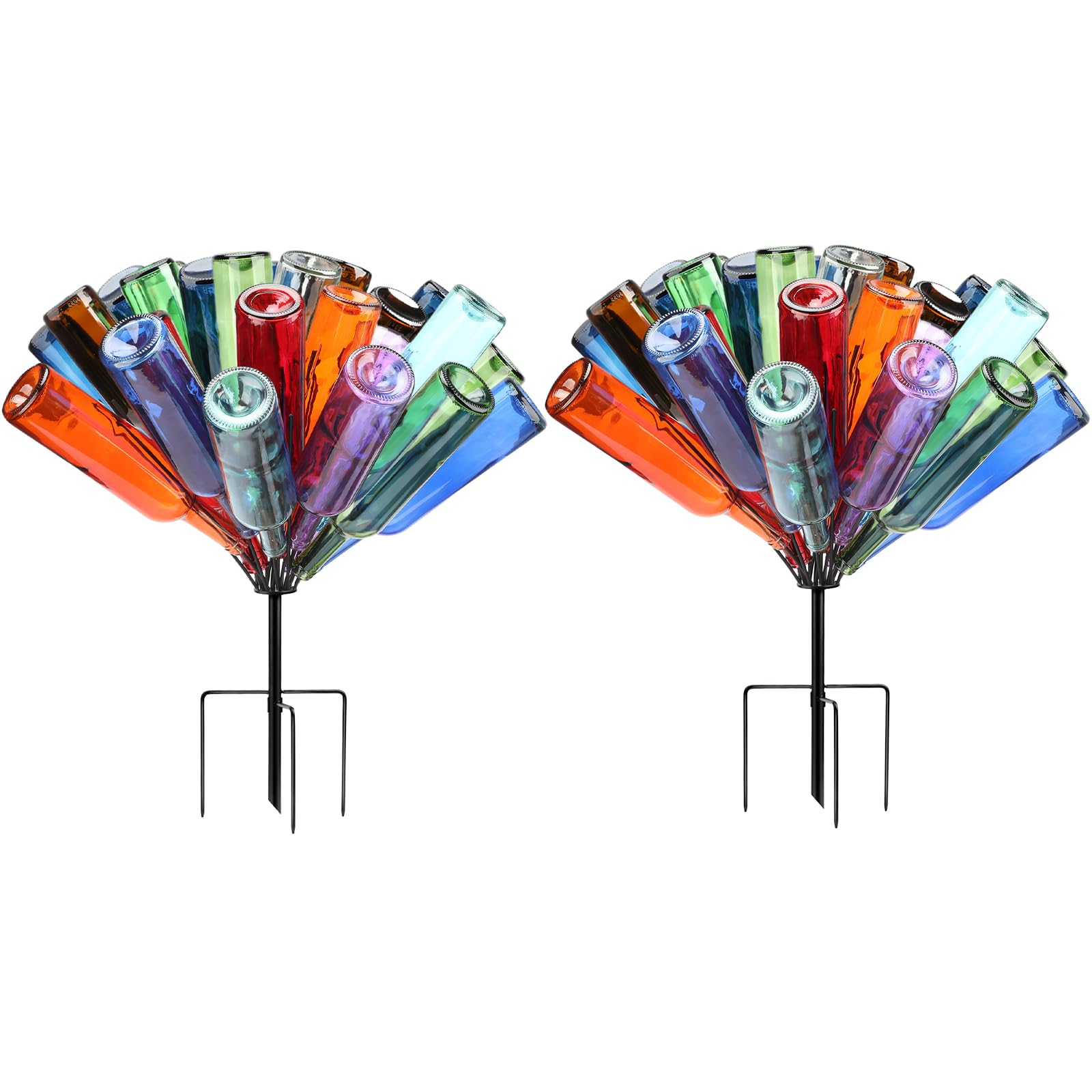 Photo 1 of HEYTIMI 2 Pcs 24 Metal Wine Bottle Tree Garden Outside 24 Inches Decorative Colorful Glass Bottle Holders Artificial Rustproof Display Stand Garden Art for Lawn Yard Outdoor Decor