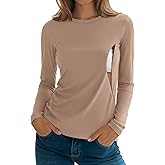 Sweetyweee Women's Maternity Nursing Shirt, Cotton Knit Long Sleeve Breastfeeding Top with Hidden Zipper Pregnancy Clothes