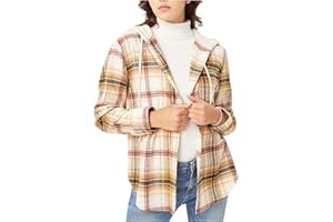 EOPUING Hooded Shacket Jackets for Women Fall Winter Loose fit Plaid Long Sleeve Shirts 2024 Fashion Button Down Hoodie
