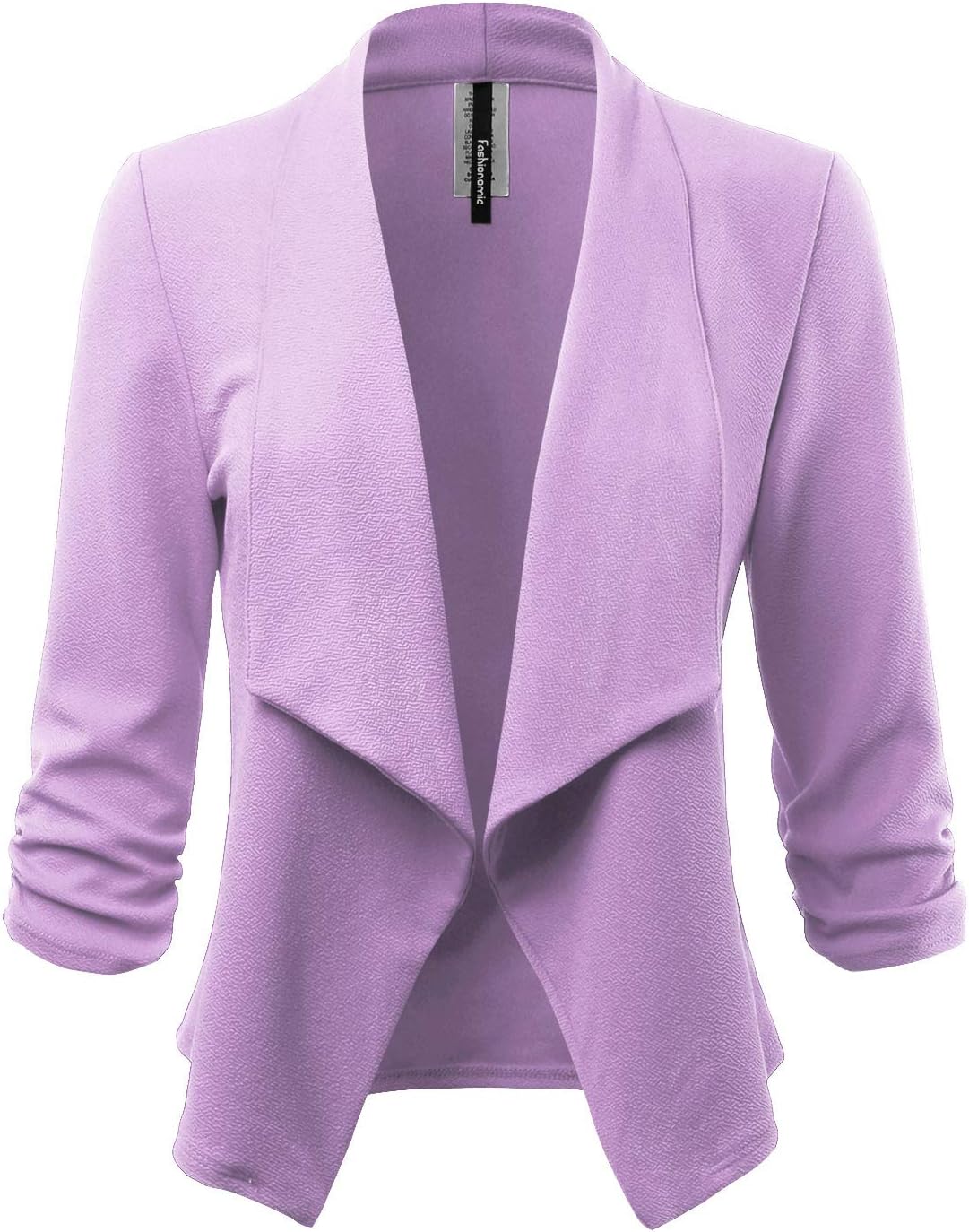FASHIONOLIC Women's Stretch 3/4 Gathered Sleeve Open Blazer Jacket (Made in USA)
