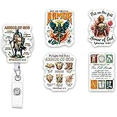 (5Pcs) Ephesians 6 13 Put On The Full Armor of God Holographic Christian Badge Reels, Inspirational ID Badge Holder Retractable Clip, Christian Gifts for Nurse Teacher Students Office Worker