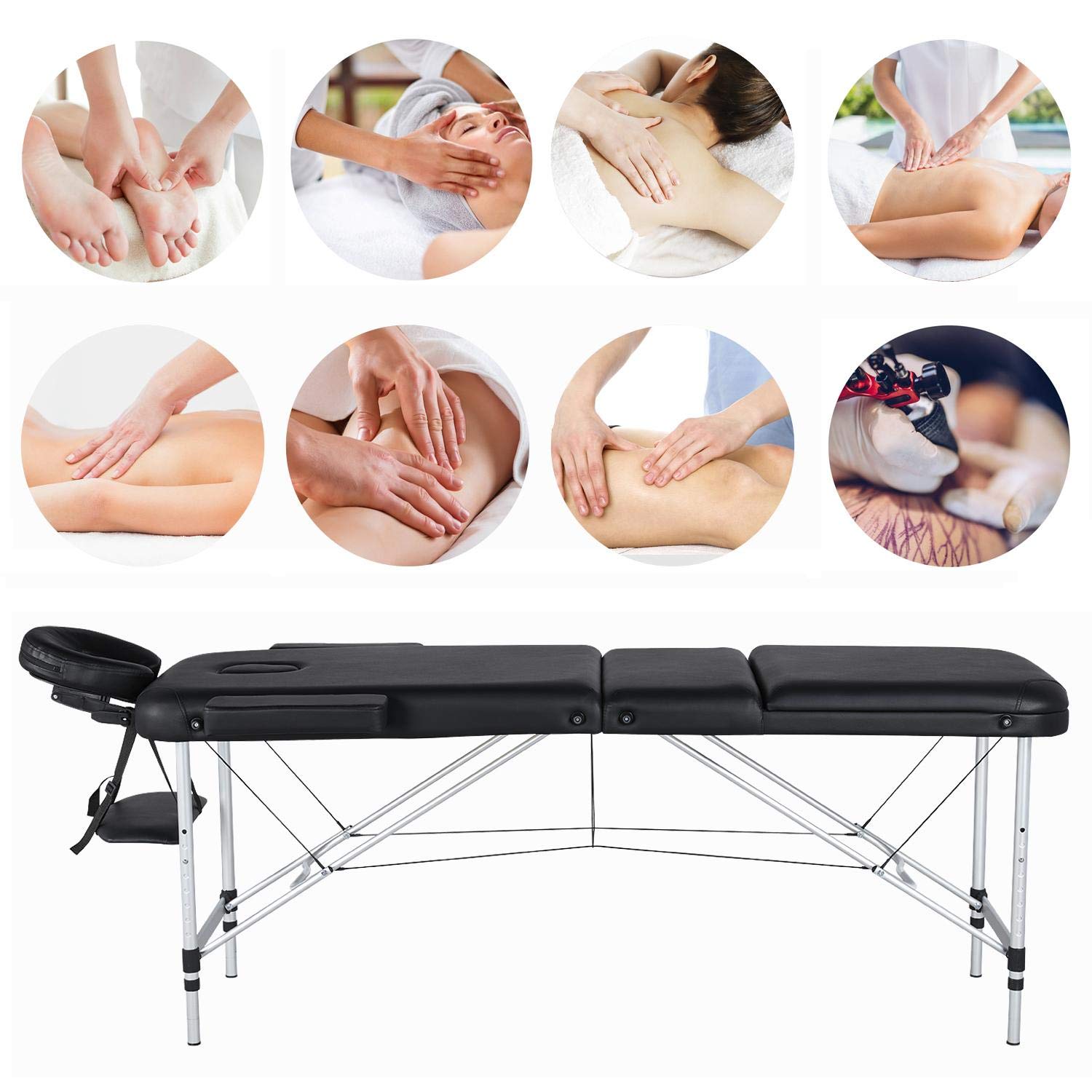 Yaheetech Folding Massage Table Portable Spa Bed Adjustable Aluminium Salon Bed 3 Fold 84 Inch Extra Wide Face Cradle Bed : Beauty