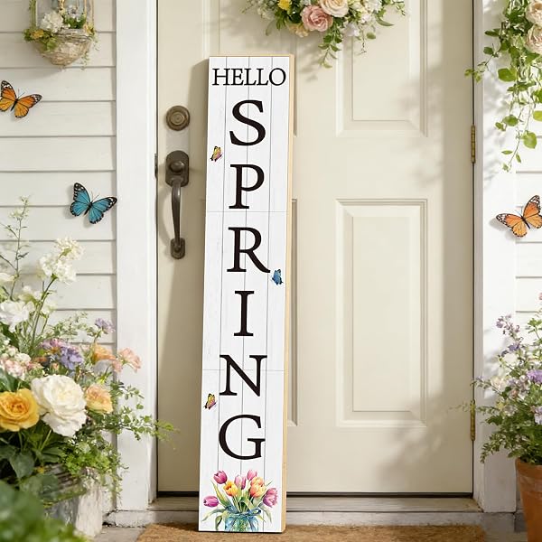 SPRING PORCH DECOR OUTDOOR DECORATIONS WOODEN DOOR DECORATIONS INDOOR OUTSIDE SPRING PORCH SIGN RUSTIC TULIPS WELCOME SIGN FOR FRONT DOOR 46.8 INCH
