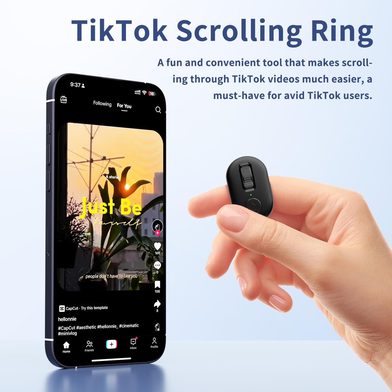 KINMATES Tiktok Scrolling Ring, Page Turner for iPad & Android Tablet Ebook Reading, Bluetooth Connected, Remote Control for iPhone Series, iPad, Android Phone, and More