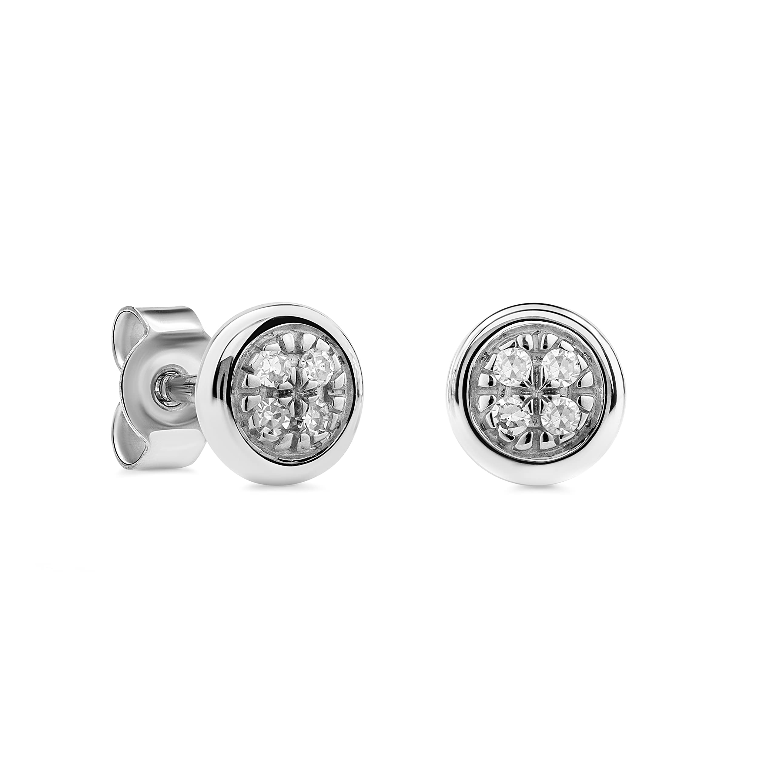 Miore 9 kt 375 White Gold with 0.03 ct Diamonds Rubover Stud Earrings for Women Ø 4 mm — image 1