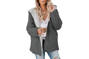 ReachMe Womens Sherpa Jacket Oversized Fleece Jacket Teddy Coats with Pockets Open Front Hooded Fuzzy Cardigan