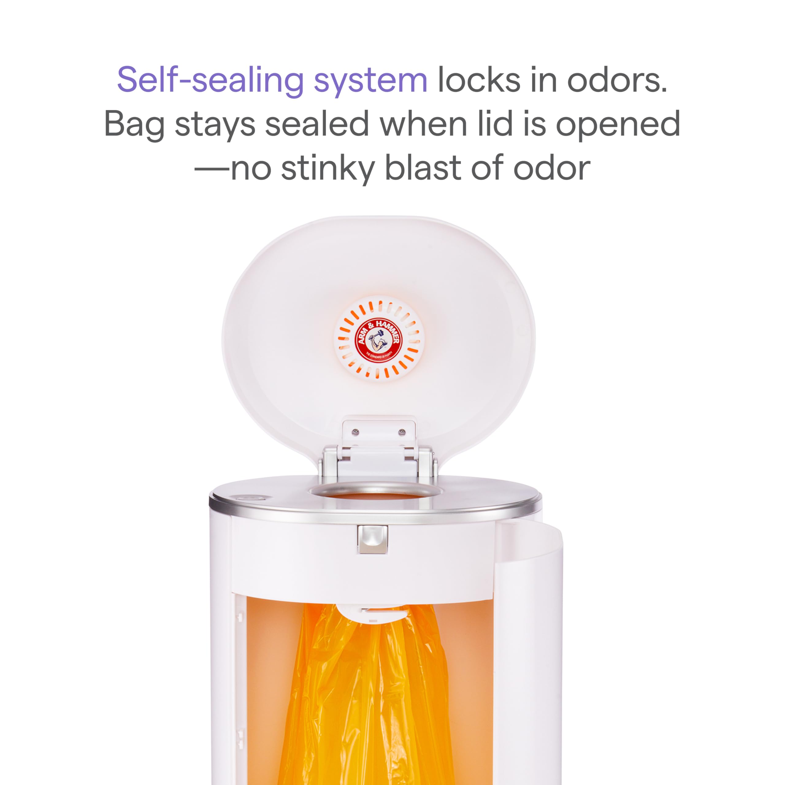 Munchkin STEP? Diaper Pail Powered by Arm & Hammer, #1 in Odor Control, Award-Winning, Includes 1 Snap, Seal & Toss? Bag, 1 Starter Refill Ring, and 1 PUCK? Baking Soda Cartridge